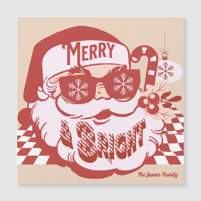 Retro Santa Merry Bright Groovy Christmas Magnet  (Front)