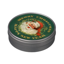 Retro Santa Merry Christmas Jelly Belly Candy Tin | Zazzle