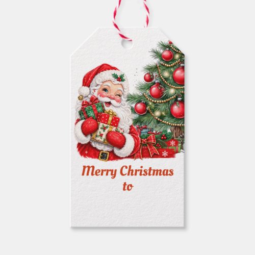 Retro Santa Merry Christmas Tree Gift Tags