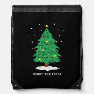 Retro Santa Merry Christmas Tree Lights Drawstring Bag