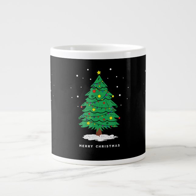 Retro Santa Merry Christmas Tree Lights Giant Coffee Mug (Front)