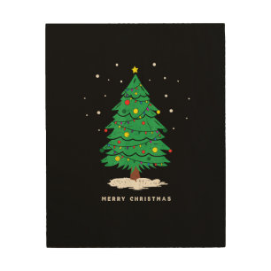Retro Santa Merry Christmas Tree Lights Wood Wall Art