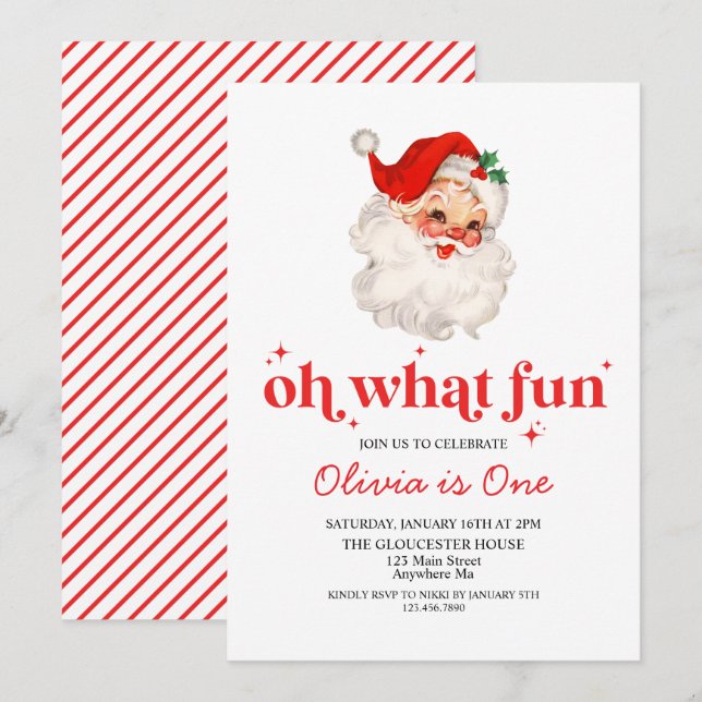 Retro Santa Oh What Fun Birthday Invitation (Front/Back)