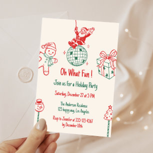 Retro Santa Oh What Fun Holiday Party Invitation