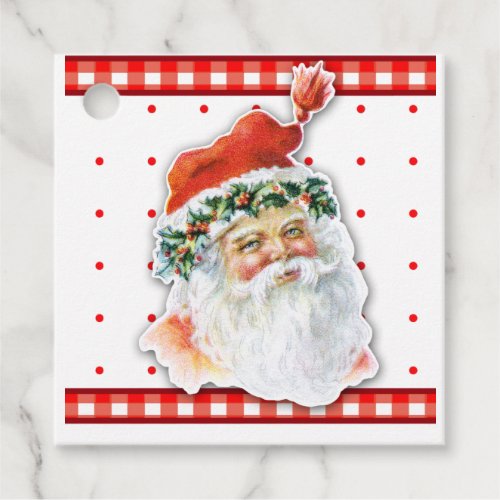 Retro Santa on Red Dots and Gingham Gift Tags