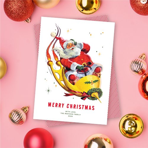 Retro Santa on Rocket Non_Photo Christmas Card