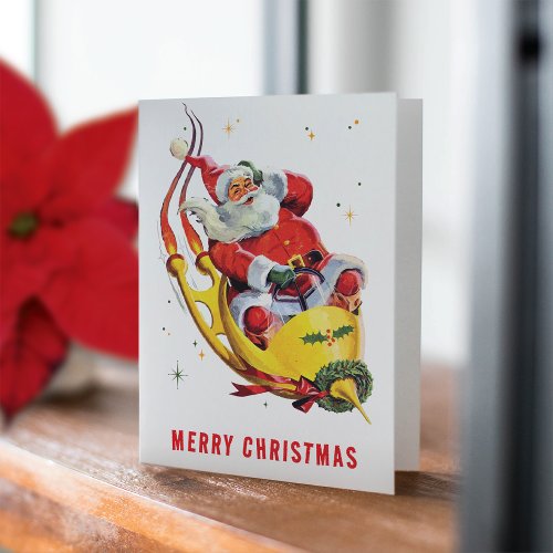 Retro Santa on Rocket Non_Photo Christmas Holiday Note Card