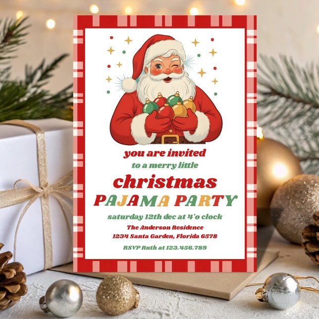 Retro Santa Pajama Christmas Party Editable Invitation (Creator Uploaded)