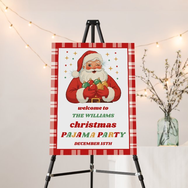 Retro Santa Pajama Christmas Party Welcome Foam Board (In Situ (Stand))