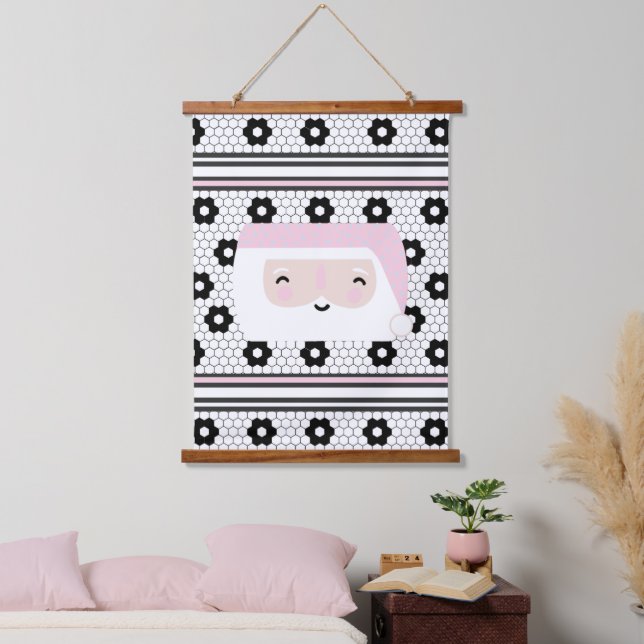 Retro Santa Pink Kids Christmas  Hanging Tapestry (Bedroom)