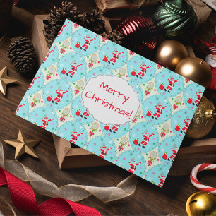 Retro Santa Playing Tennis Ogee Pattern Holiday Ca Card