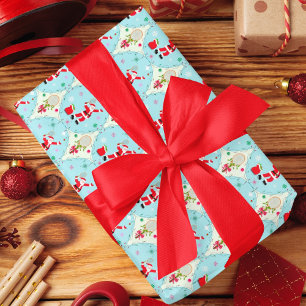 Retro Santa Playing Tennis Ogee Pattern Wrapping Paper Sheets