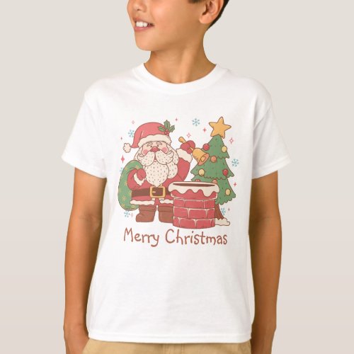 Retro Santa Ready to go down Chimney Christmas  T_Shirt