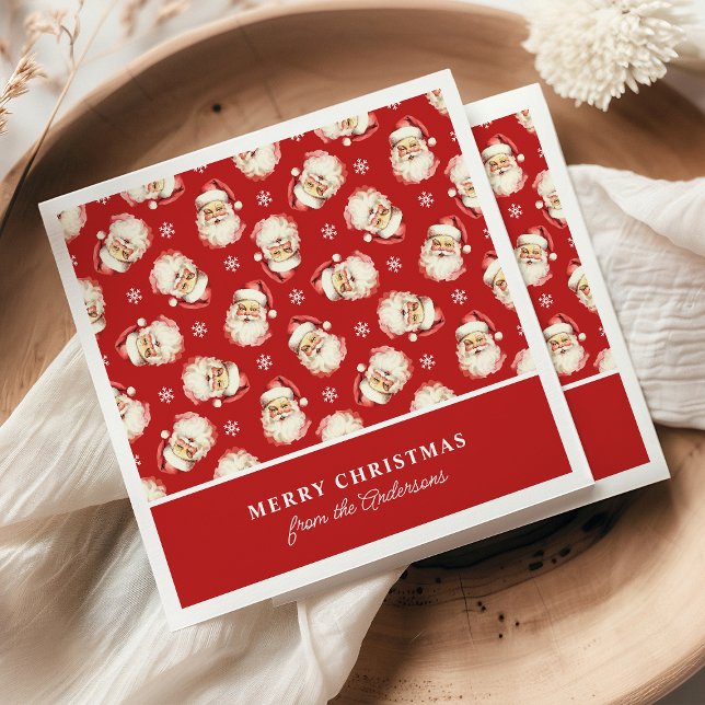 Retro Santa Red Personalized Name Christmas Napkins (Creator Uploaded)