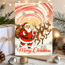 Retro Santa & Reindeer Blizzard Christmas