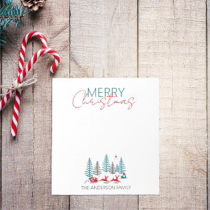 Retro Santa Reindeer Winter Forest Christmas Name Notepad