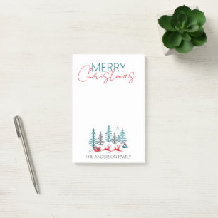 Retro Santa Reindeer Winter Forest Christmas Name Post-it Notes
