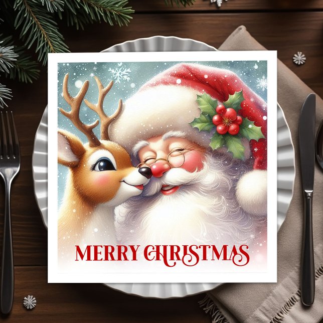 Retro Santa Rudolph Xmas Party Table Napkins (Retro Santa Rudolph Xmas Party Table Napkins)