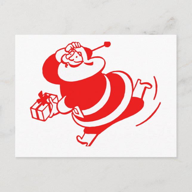 Retro Santa Running Red and White Postcard (Front)