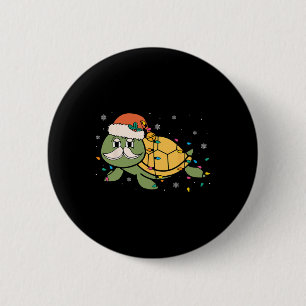 Retro Santa Sea Turtle Christmas Xmas Lights Ocean Button