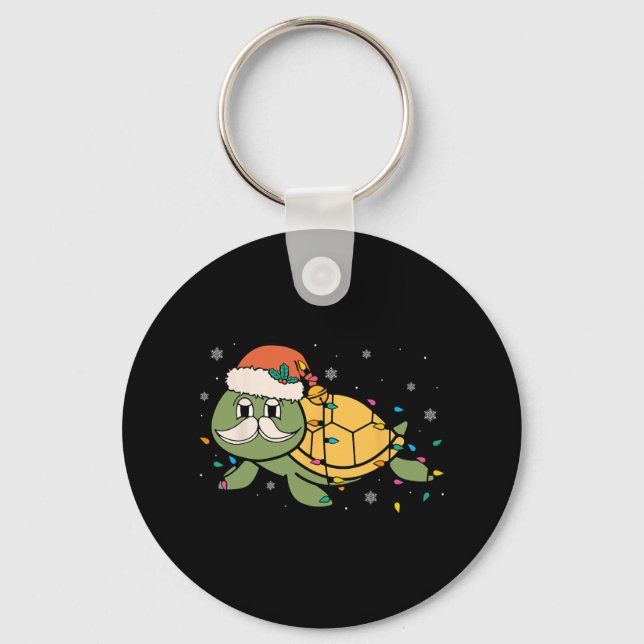 Retro Santa Sea Turtle Christmas Xmas Lights Ocean Keychain (Front)
