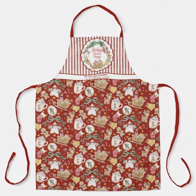 Retro Santa Sleigh Christmas Baking Cookie Grandma Apron (Front)