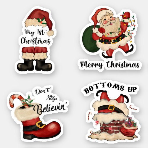 Retro Santa Sticker Set