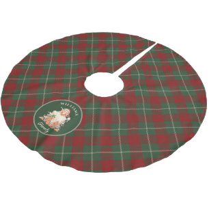 Retro Santa Tartan Plaid Christmas with Name Brushed Polyester Tree Skirt
