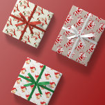 retro santa vintage christmas gift wrapping paper<br><div class="desc">three sheets of holiday wrapping paper adorned in unique vintage and adorable graphics of santa claus in seamless pattern print format. each of the three sheets includes a different retro design</div>