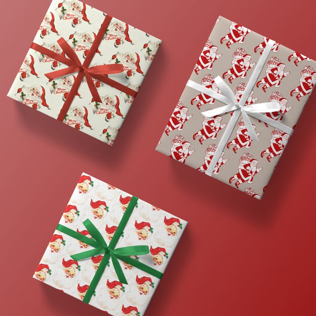 retro santa vintage christmas gift wrapping paper (Creator Uploaded)