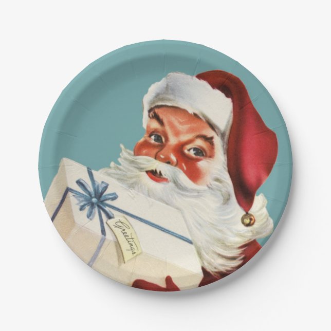 Retro Santa vintage classic Christmas  Classic  Paper Plates (Front)