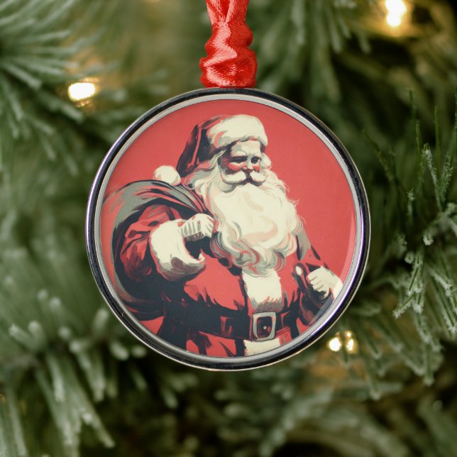 Retro Santa Vintage Illustration Metal Ornament (Tree)