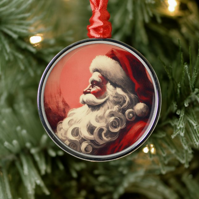 Retro Santa Vintage Illustration Metal Ornament (Tree)