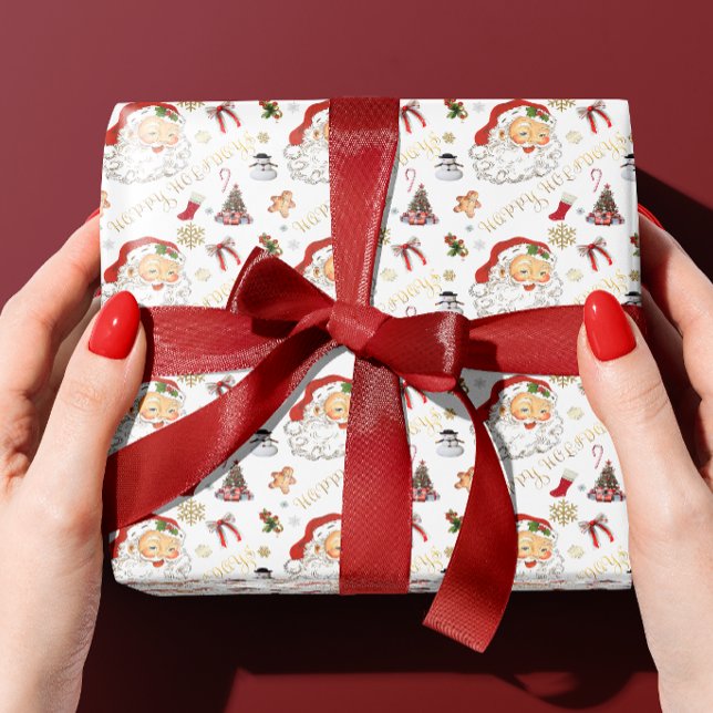 Retro Santa White and Red Everything Christmas  Wrapping Paper (Creator Uploaded)