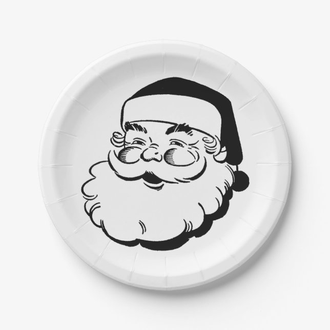 Retro Santa White Paper Plates (Front)