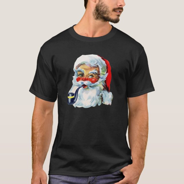 Retro Santa with Beard and pipe T-Shirt (Front)