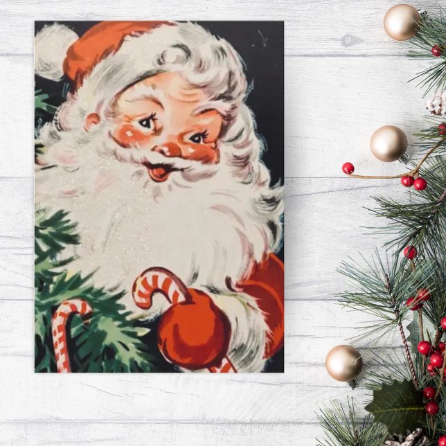 Retro Santa with Candy Canes Custom Christmas Holiday Card (Creator Uploaded)