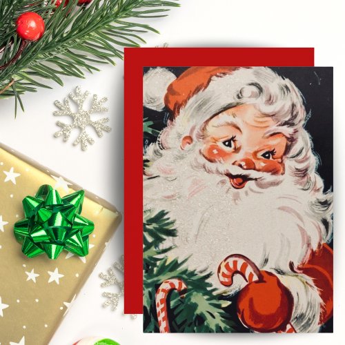 Retro Santa with Candy Canes Custom Christmas Holiday Card