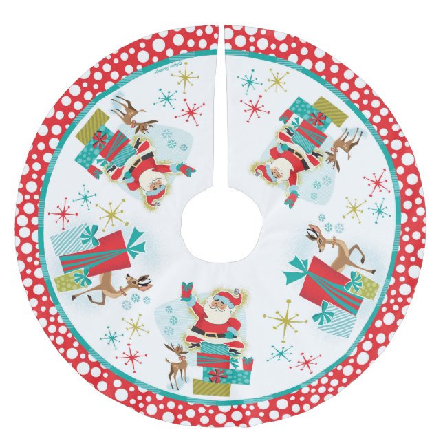 Retro Santa With Gifts Brushed Polyester Tree Skirt (Front)