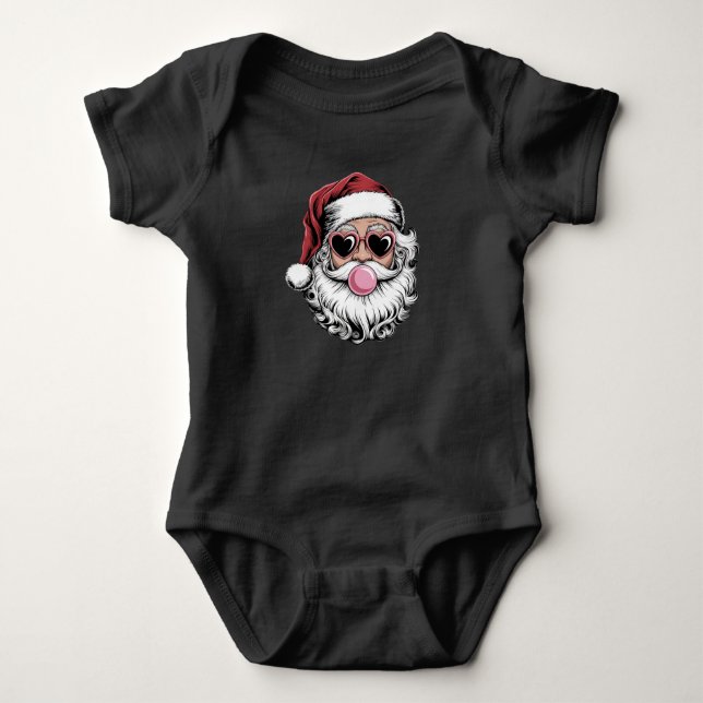 Retro Santa With Glasses Blowing Bubble Christmas  Baby Bodysuit (Front)