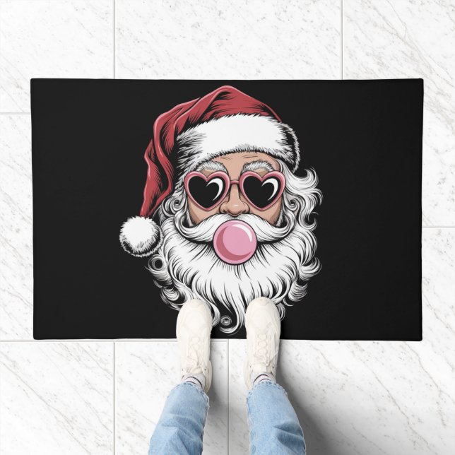 Retro Santa With Glasses Blowing Bubble Christmas  Doormat (Indoor)