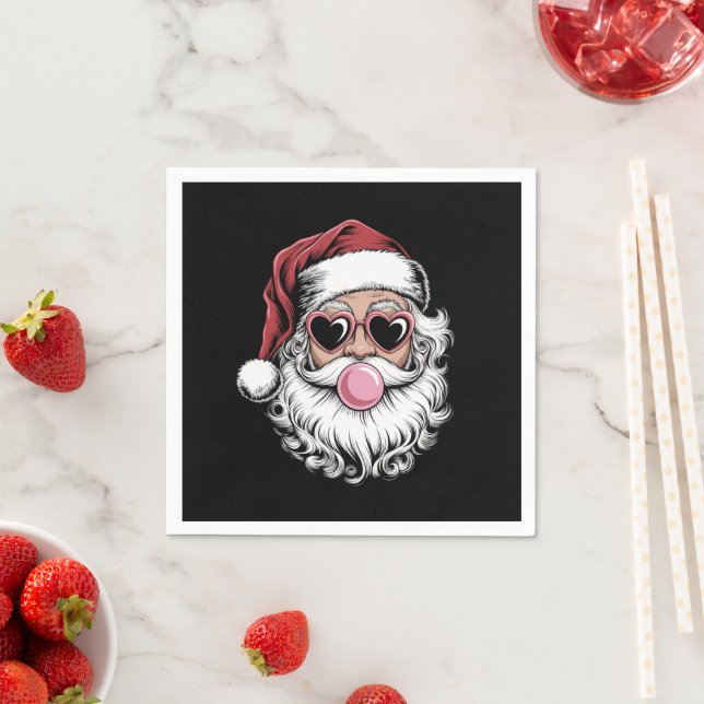Retro Santa With Glasses Blowing Bubble Christmas  Napkins (Insitu)