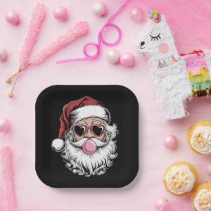 Retro Santa With Glasses Blowing Bubble Christmas Paper Plates