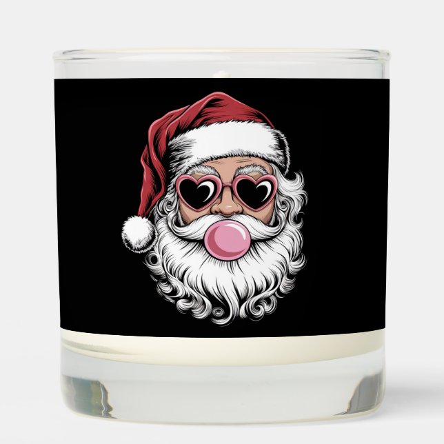 Retro Santa With Glasses Blowing Bubble Christmas  Scented Candle (Front)