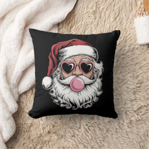 Retro Santa With Glasses Blowing Bubble Christmas  Throw Pillow
