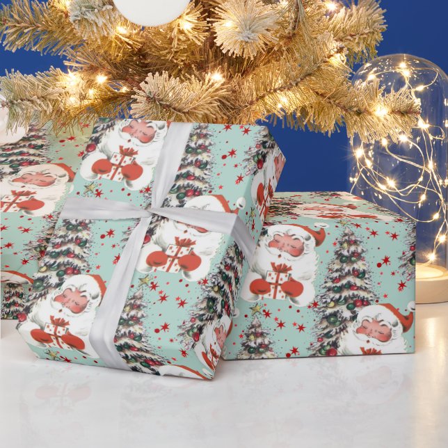 Retro Santa With Stars Wrapping Paper (Holidays)