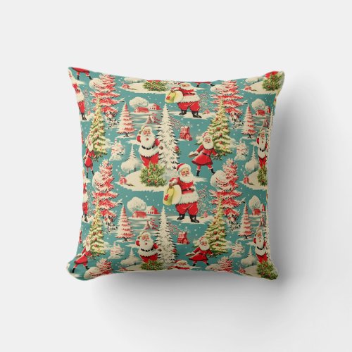 Retro Santa Wonderland 2 Throw Pillow