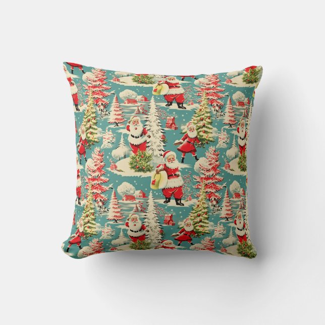 Retro Santa Wonderland 2 Throw Pillow (Front)