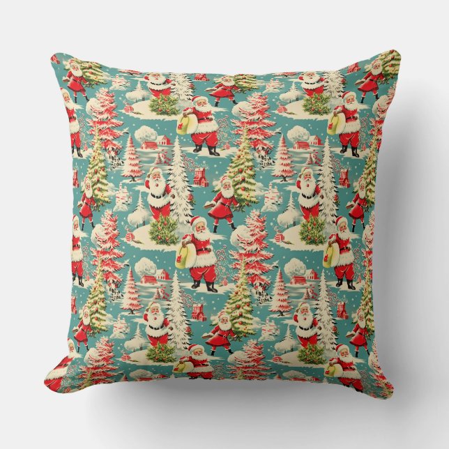 Retro Santa Wonderland 2 Throw Pillow (Front)