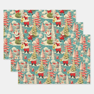 Retro Santa Wonderland 2 Wrapping Paper Sheets